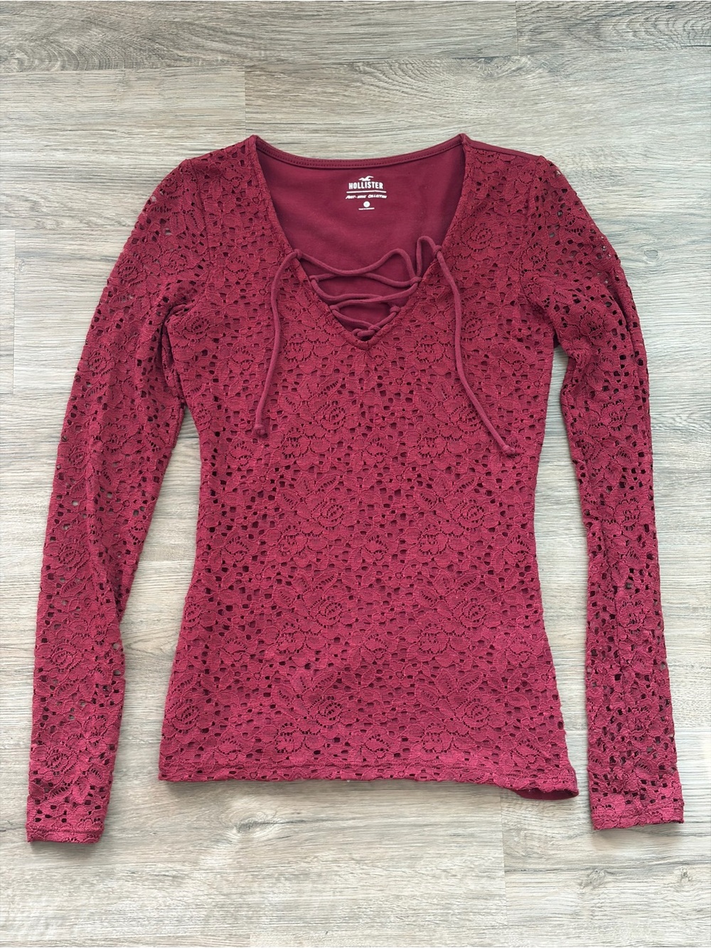 Y2K Hollister Burgandy Lace Romantic Whimsigoth Top Size XS